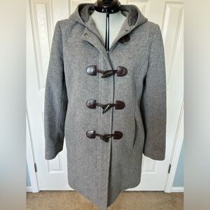 L.L. Bean Wool Coat, Gray with Brown Fastenings, Size M, Excellent Condition
